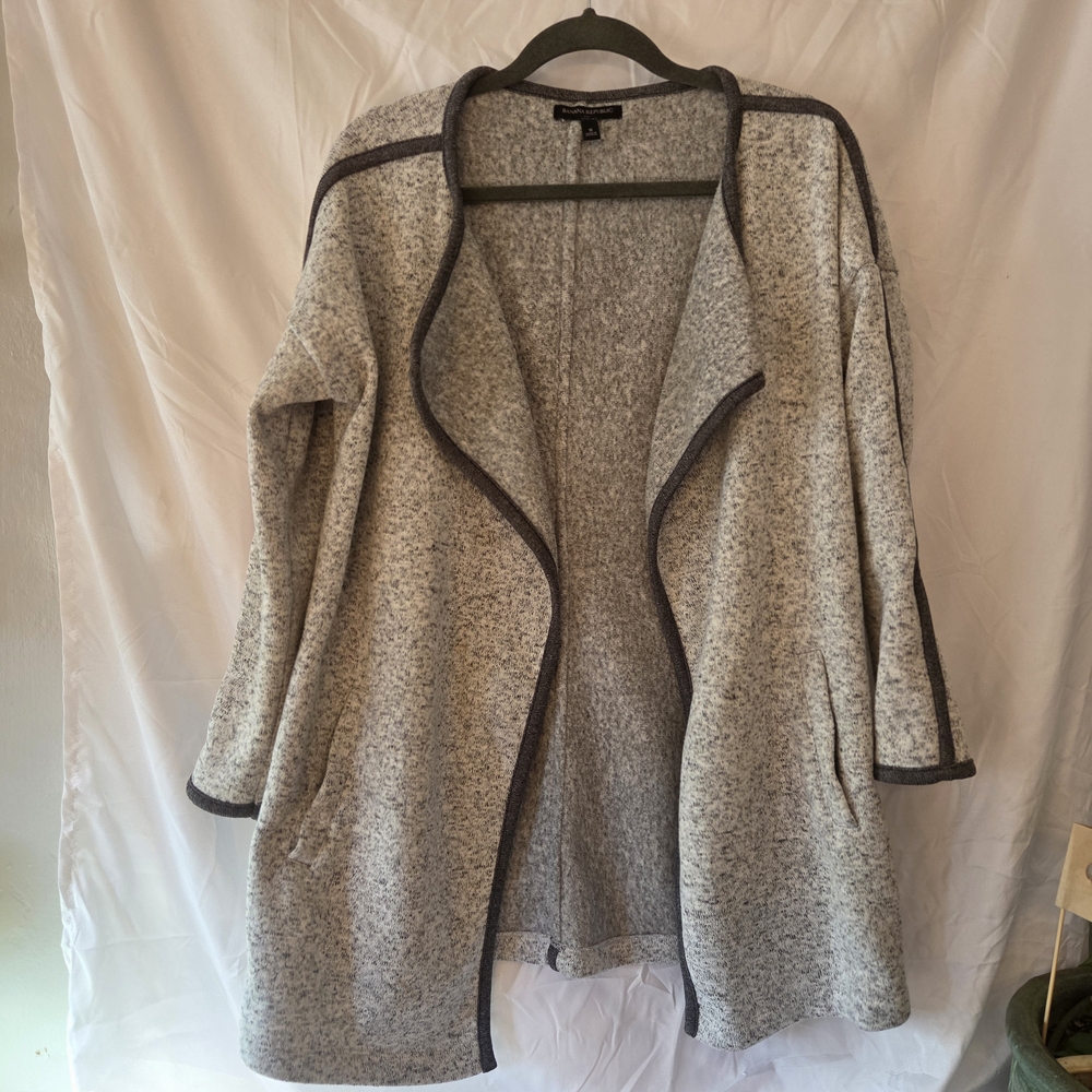 Banana Republic Open-front Cardigan Heather Grey with Black Trim Size Small